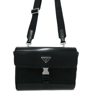 Prada ReNylon Leather Messenger Crossbody Bag Black